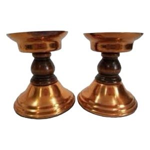 Vintage Brass and Wood candlestick holders